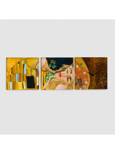 Il Bacio di Klimt - Quadro su Tela - 3 pannelli con orologio