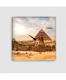 Giza, Piramidi - Quadro su tela - Quadrato con Orologio