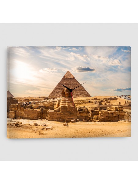 Giza, Piramidi - Quadro su tela - Rettangolare con Orologio