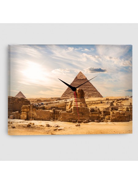 Giza, Piramidi - Quadro su tela - Rettangolare con Orologio