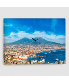 Napoli, Vesuvio - Quadro su tela - Rettangolare con orologio
