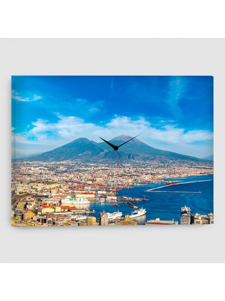 Napoli, Vesuvio - Quadro su tela - Rettangolare con orologio