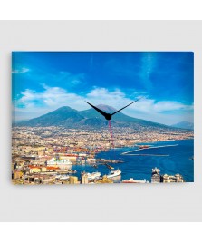 Napoli, Vesuvio - Quadro su tela - Rettangolare con orologio