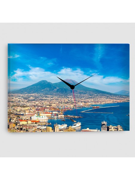 Napoli, Vesuvio - Quadro su tela - Rettangolare con orologio