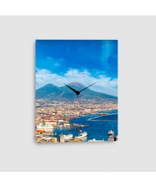 Napoli, Vesuvio - Quadro su tela - Verticale con orologio