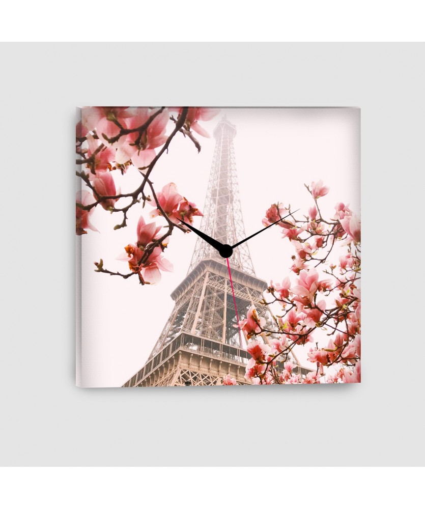 Parigi, Torre Eiffel - Quadro su tela - Quadrato con orologio | Ikiki