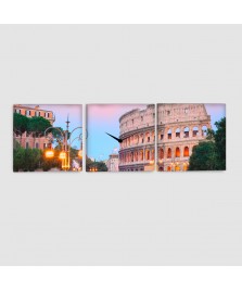 Roma, Colosseo - Quadro su tela - 3 Pannelli con orologio