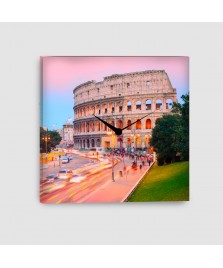Roma, Colosseo - Quadro su tela - Quadrato con orologio