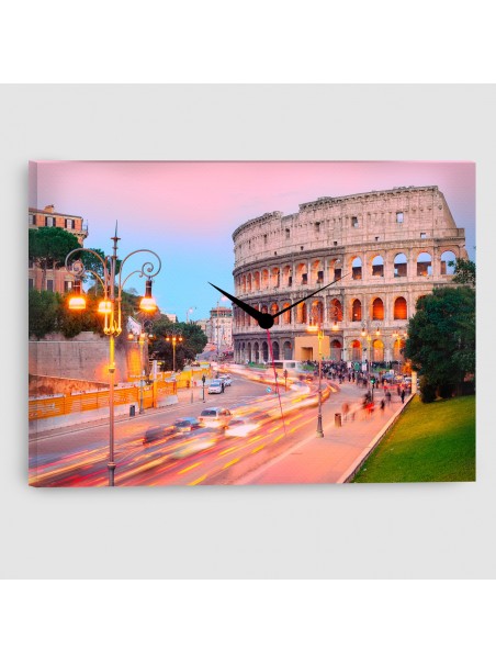 Roma, Colosseo - Quadro su tela - Rettangolare con orologio