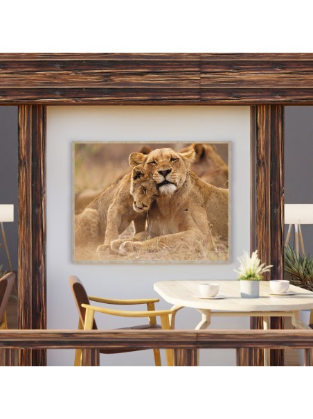 Leonessa e Leoncino - Quadro su tela con orologio - Rettangolare