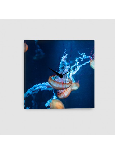 Meduse - Quadro su tela - Quadrato con orologio