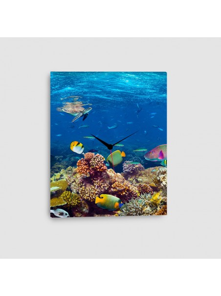 Pesci Tropicali - Quadro su tela con orologio - Verticale