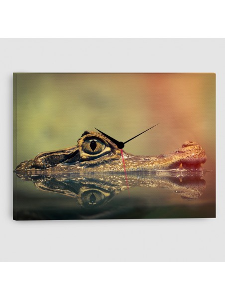 Coccodrillo - Quadro su tela con orologio - Rettangolare