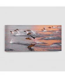 Delfini - Quadro su tela con orologio - Rettangolare