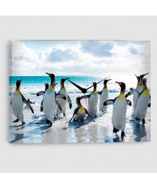 Pinguini - Quadro su tela con orologio - Rettangolare
