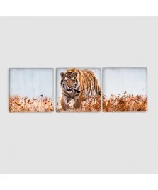 Tigre - Quadro su tela - 3 Pannelli con orologio