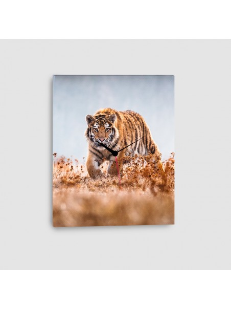 Tigre - Quadro su tela con orologio - Verticale