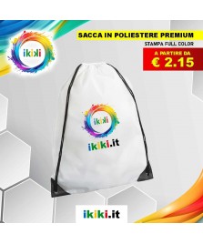 Sacca PREMIUM in Poliestere bianca stampa Full Color