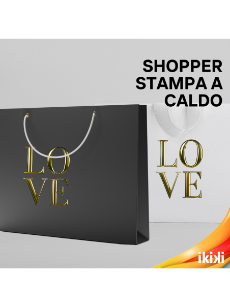 Shopper di carta laminata lucida con stampa a caldo personalizzata